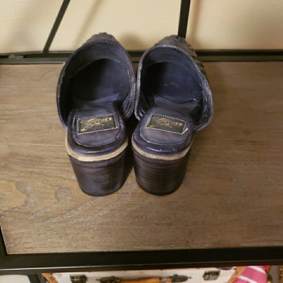 Freebird by Steven Woven Leather Sofia Mules‎ Clogs Heel Blue Grey Size 8 - Picture 4 of 6